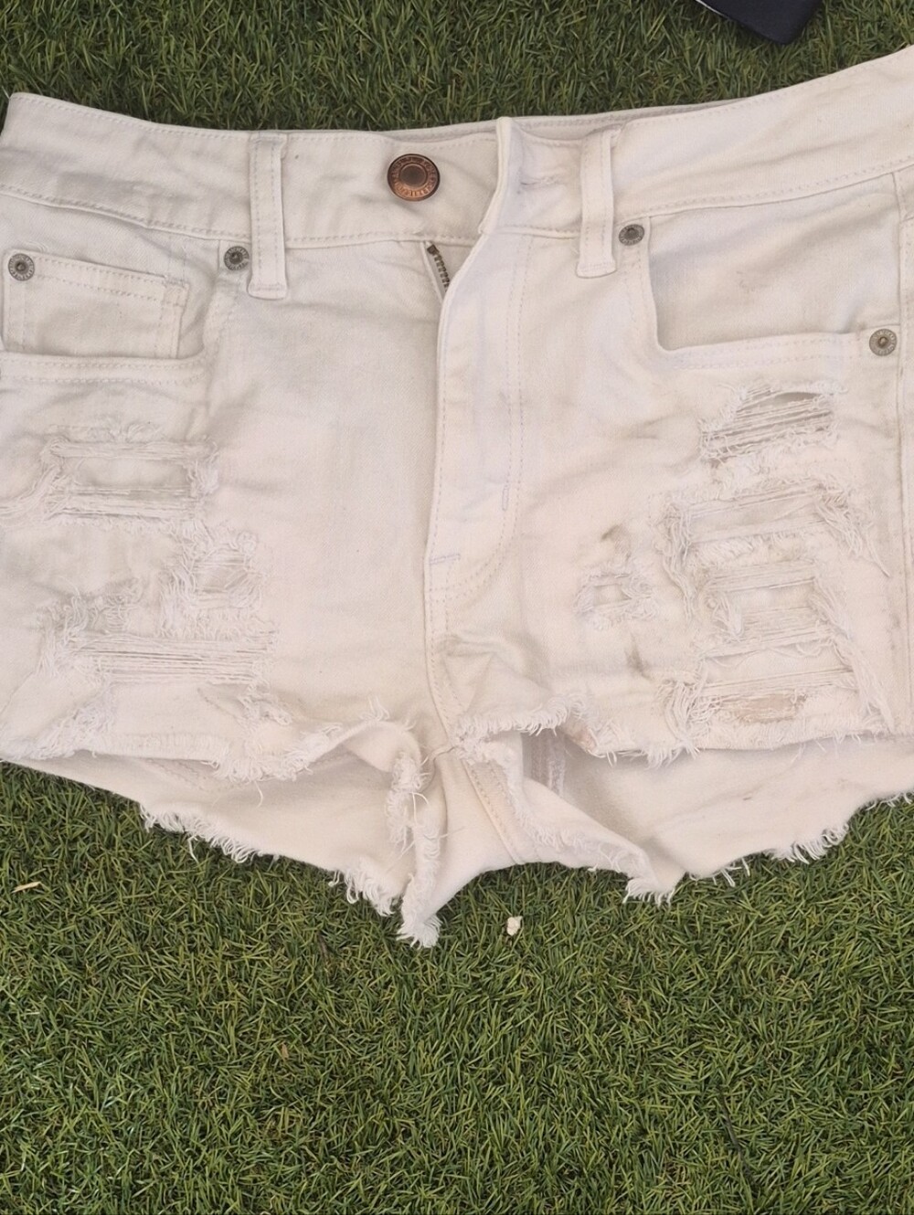 American Eagle Outfitters White Distressed Denim Shorts